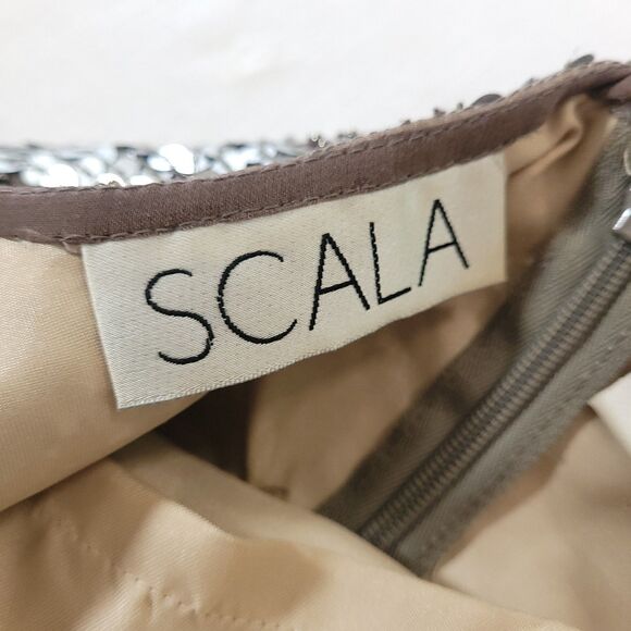 Scala Silk Sequin Beaded Cocktail Dress 2 Silver sheath Lined Sleeveless formal - Picture 13 of 16